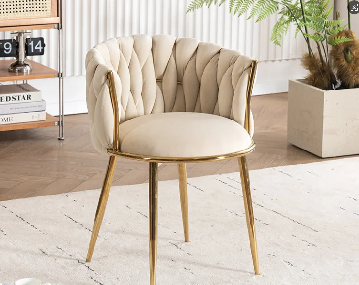 JP Beige Velvet Dining Chair Gold Legs