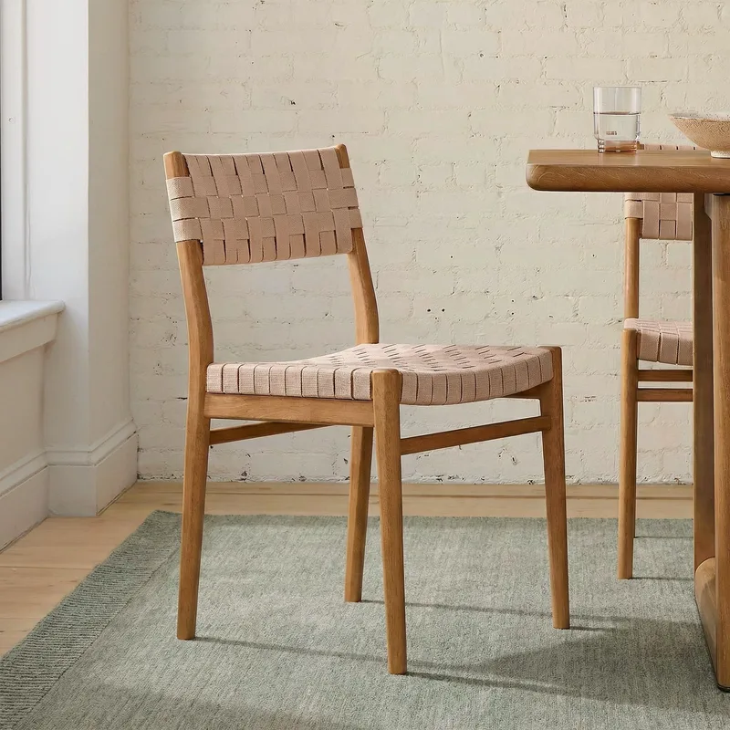 Blush Pink Woven Webbing Dining Chair Solid photo 1
