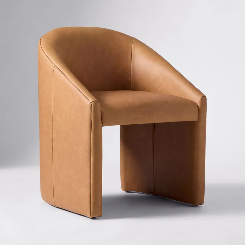Camel Tan Leather Upholstered Tub Dining Chair photo 2