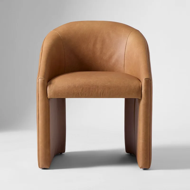 Camel Tan Leather Upholstered Tub Dining Chair photo 3