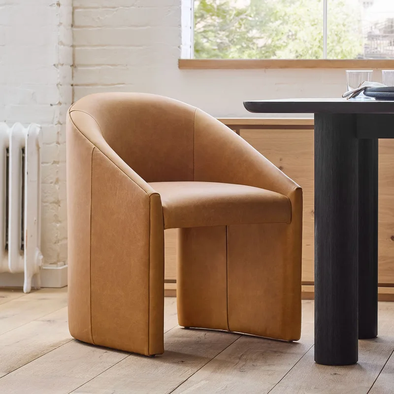 Camel Tan Leather Upholstered Tub Dining Chair