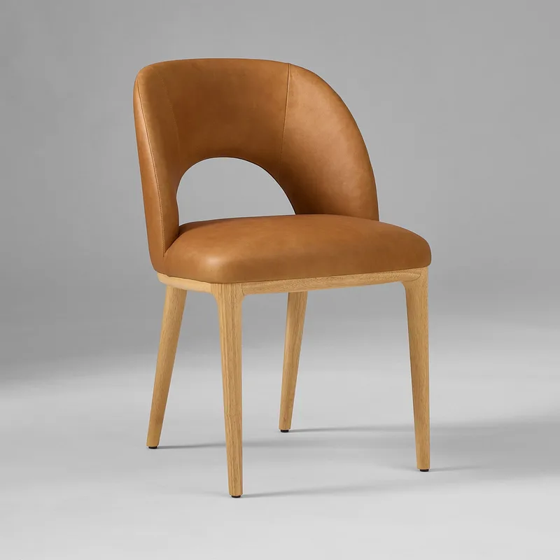 Cognac Tan Leather Upholstered Curved Back Dining photo 2