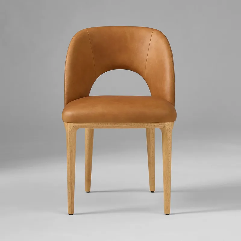 Cognac Tan Leather Upholstered Curved Back Dining photo 3