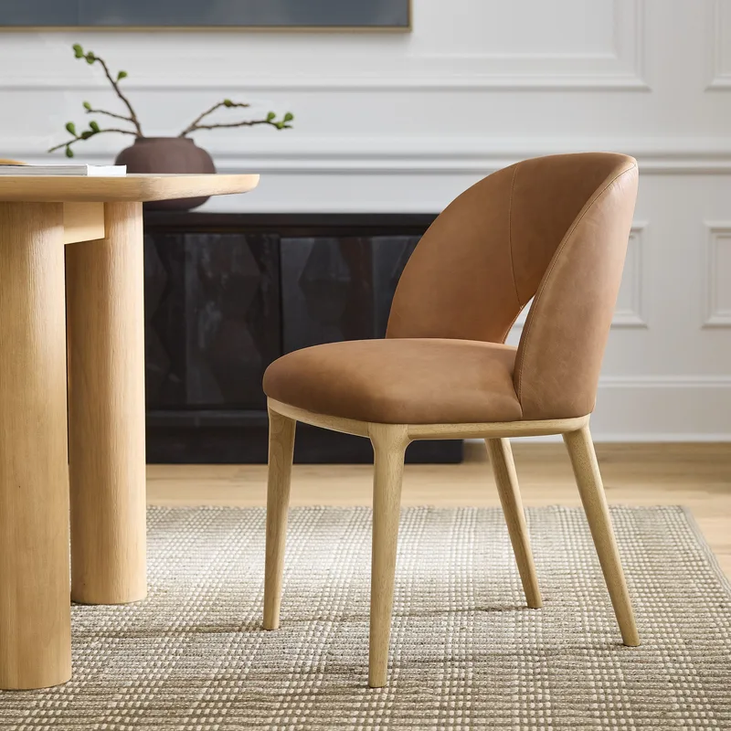 Cognac Tan Leather Upholstered Curved Back Dining
