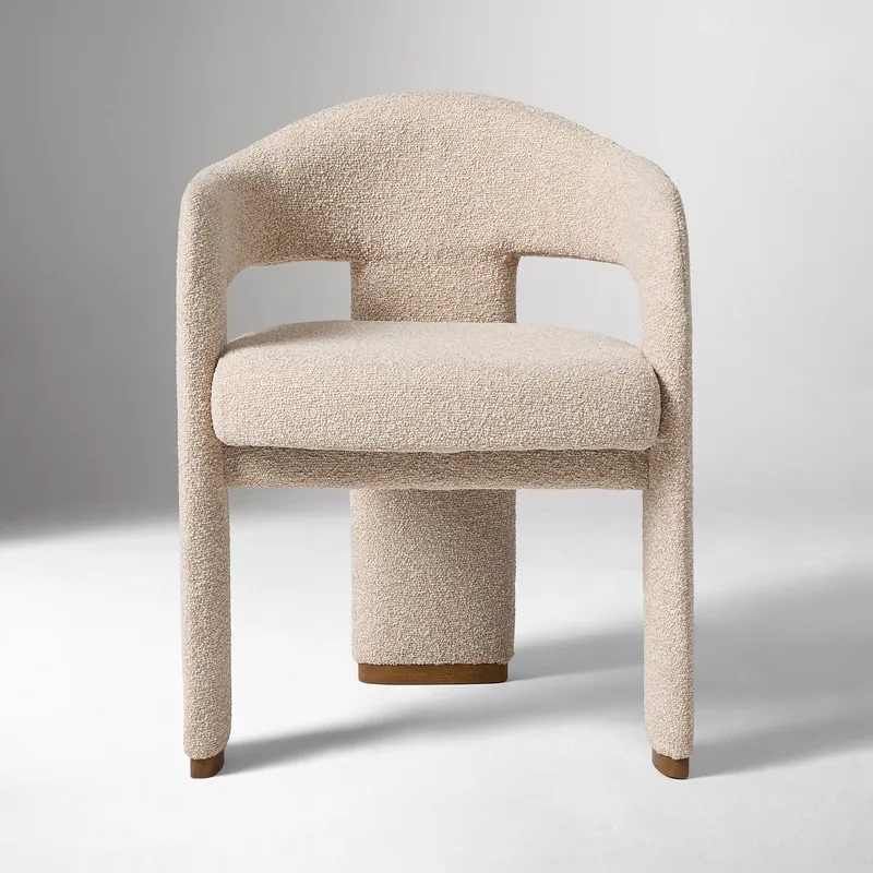 Cream White Boucle Upholstered Dining Armchair Curved photo 2