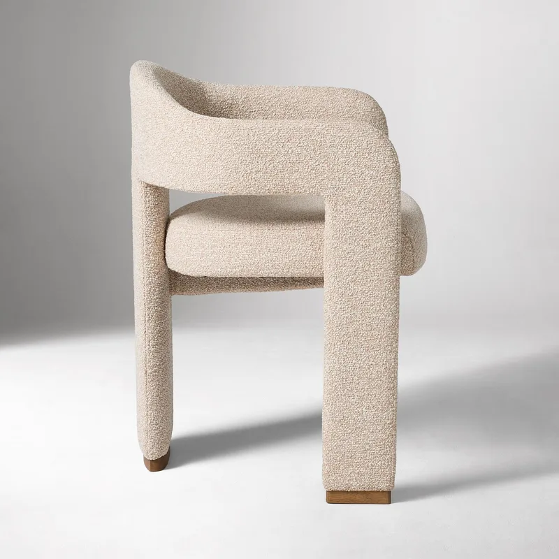 Cream White Boucle Upholstered Dining Armchair Curved photo 3