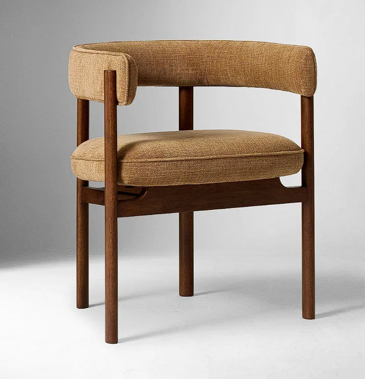 Mustard Yellow Upholstered Dining Chair Curved Backrest photo 2