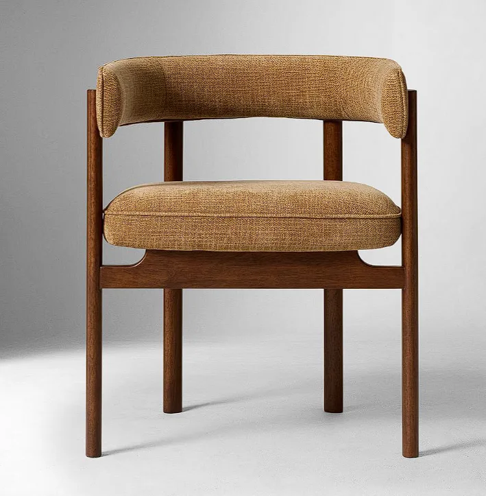 Mustard Yellow Upholstered Dining Chair Curved Backrest photo 3