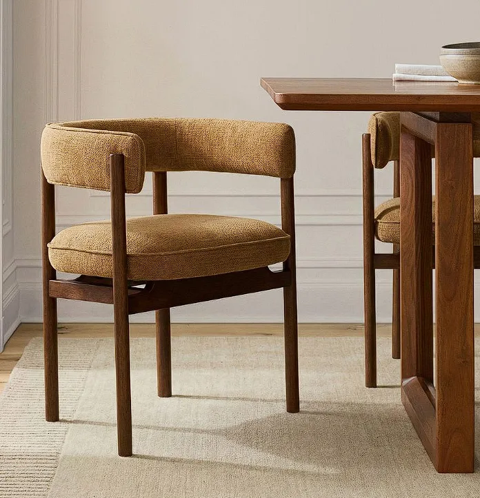 Mustard Yellow Upholstered Dining Chair Curved Backrest