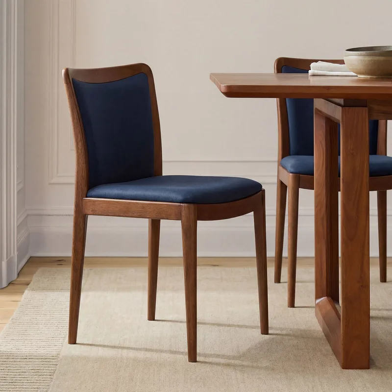 Navy Blue Fabric Upholstered Dining Chair Curved