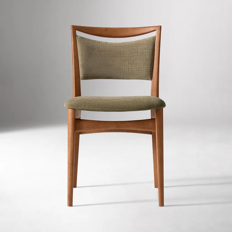 Olive Green Fabric Dining Chair Sculpted Walnut photo 2
