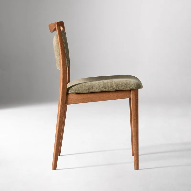Olive Green Fabric Dining Chair Sculpted Walnut photo 3