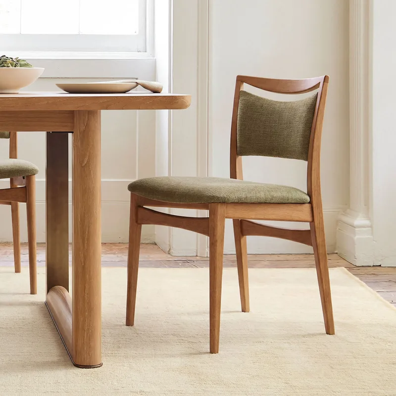 Olive Green Fabric Dining Chair Sculpted Walnut