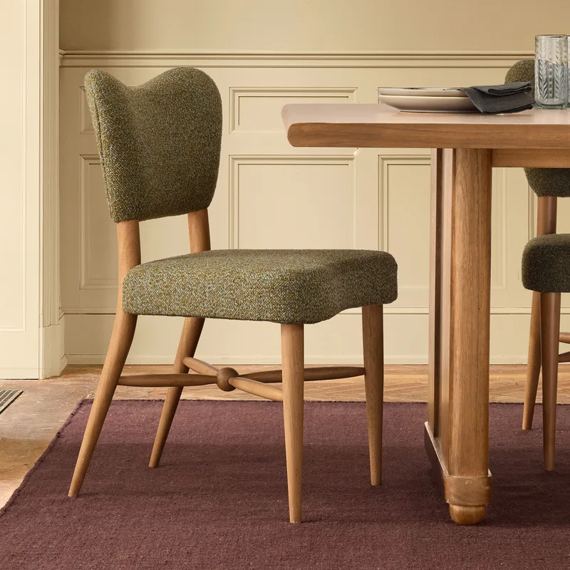 Olive Green Tweed Upholstered Butterfly Back Dining