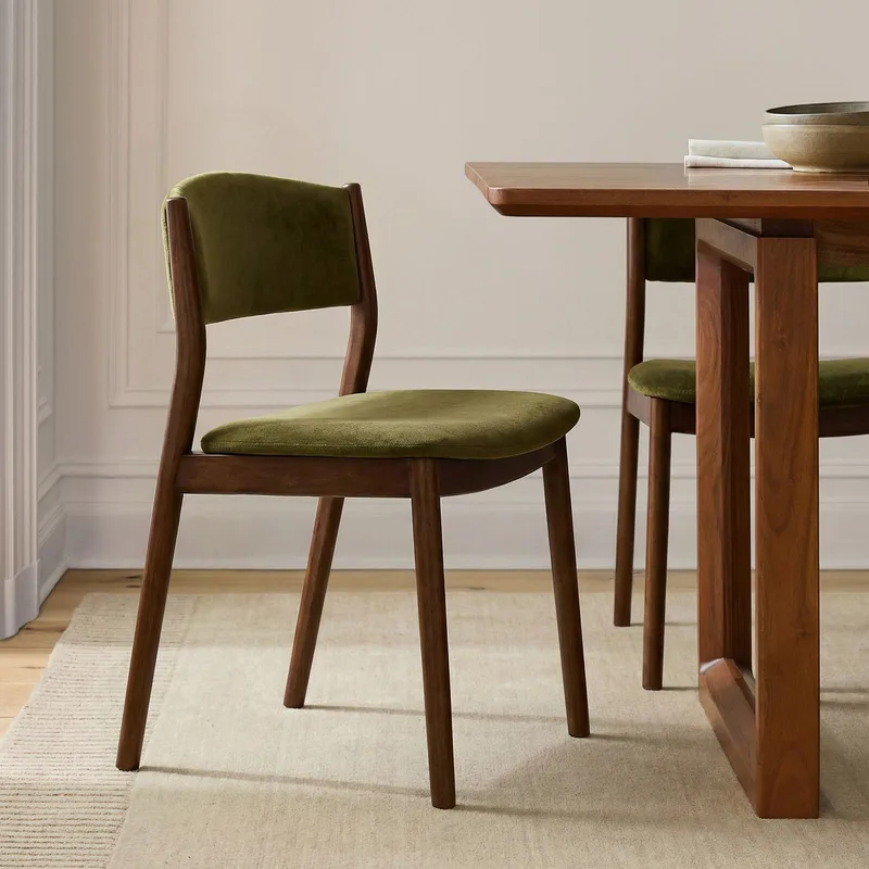 Olive Green Velvet Upholstered Dining Chair Solid