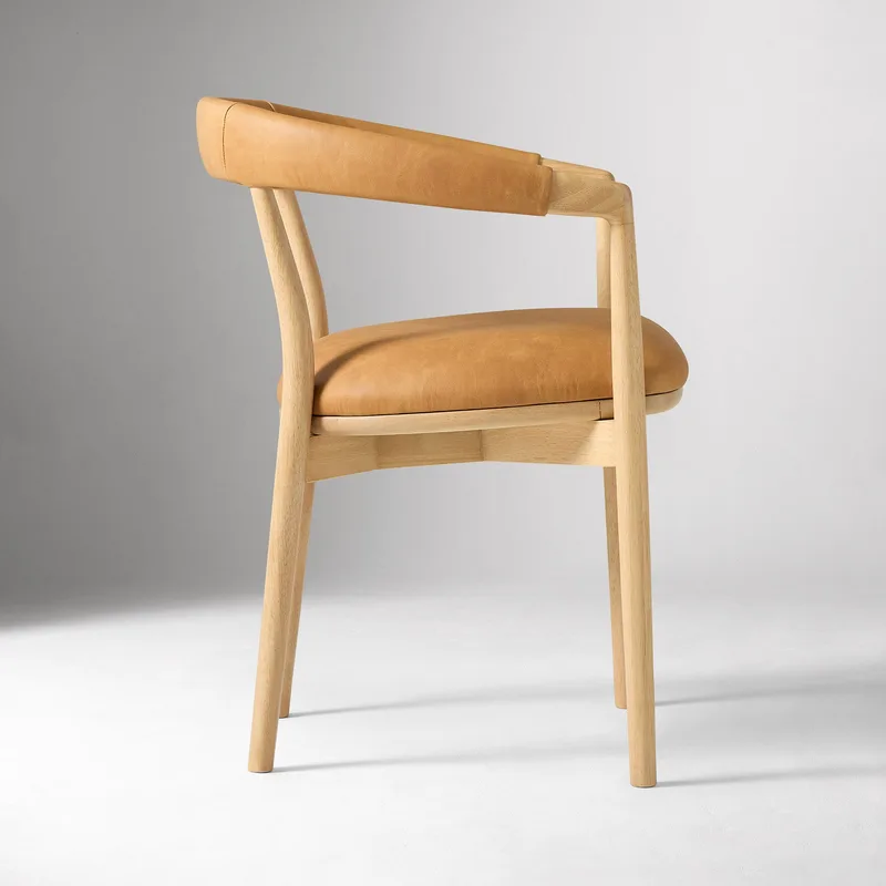 Tan Leather Upholstered Dining Armchair Solid White photo 2