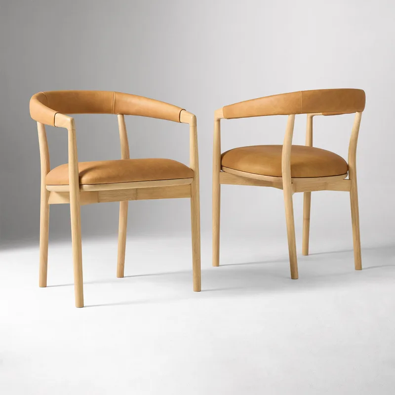 Tan Leather Upholstered Dining Armchair Solid White photo 3