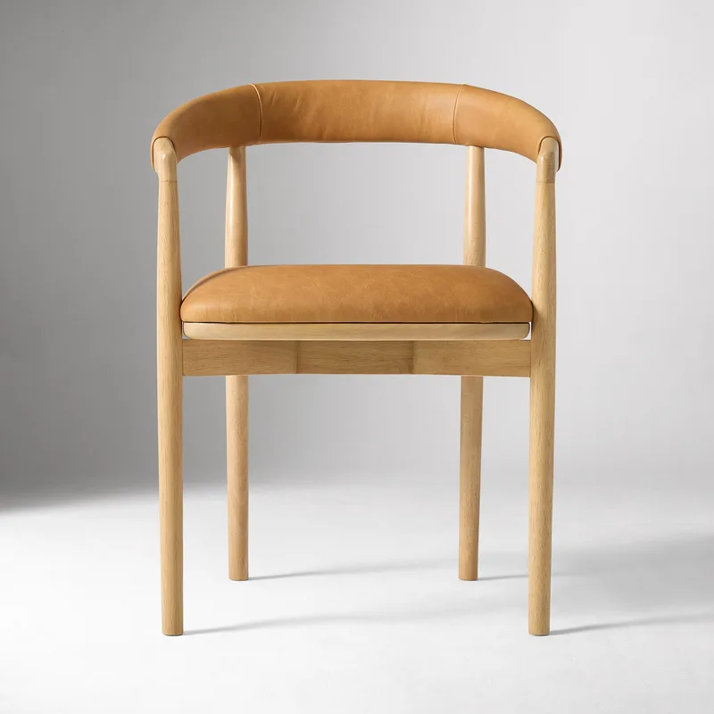 Tan Leather Upholstered Dining Armchair Solid White