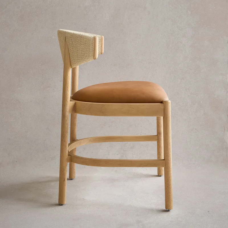 Woven Rope Back Dining Chair Camel Leather photo 3