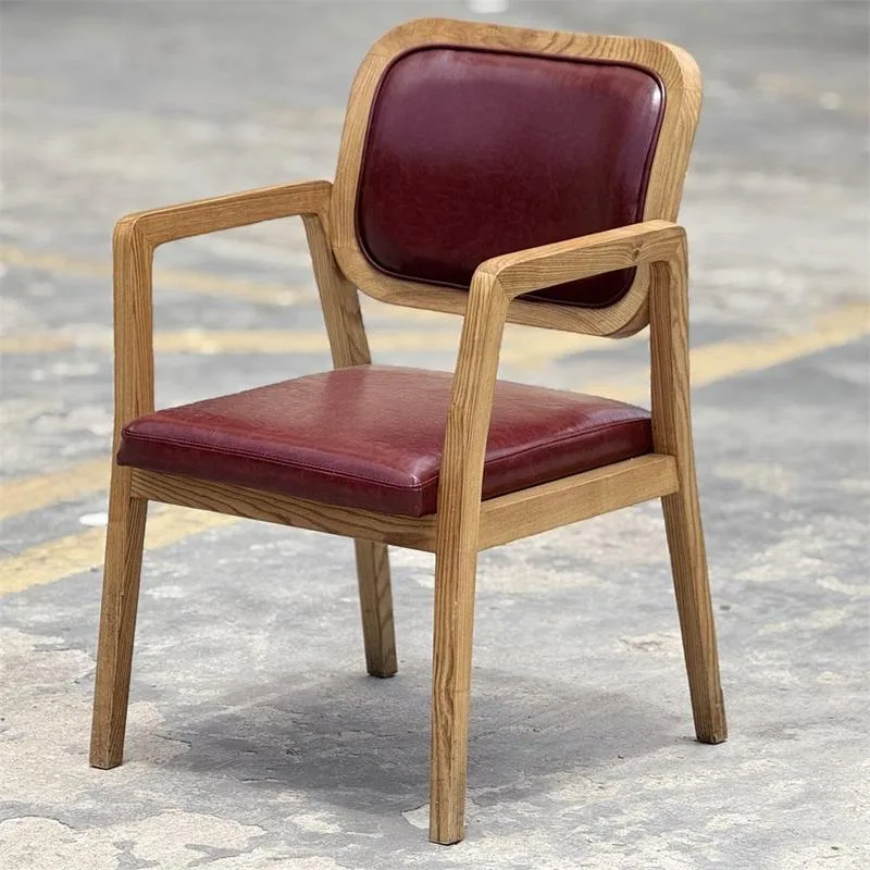 JP Vintage Wooden Dining Chair with Burgundy