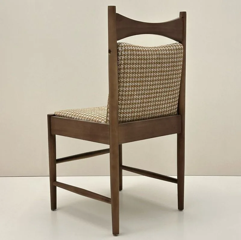 JP Checkered Fabric Dining Chair Solid Wood photo 2