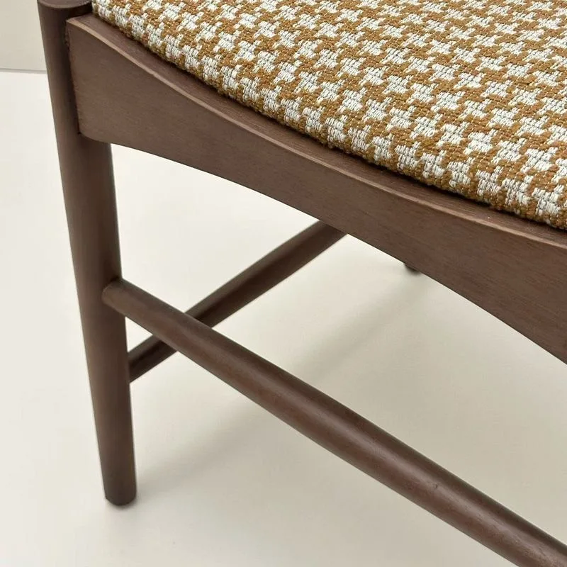 JP Checkered Fabric Dining Chair Solid Wood photo 3