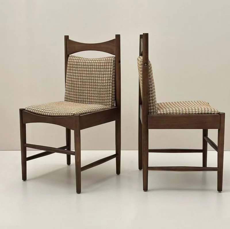 JP Checkered Fabric Dining Chair Solid Wood
