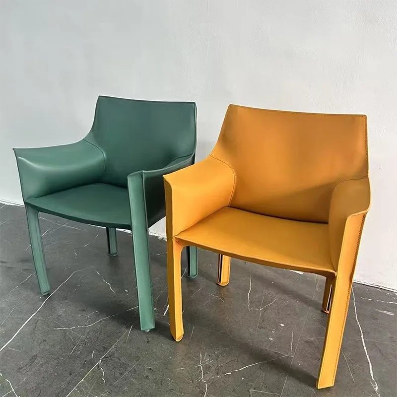 JP Dining Chairs Metal Leather Yellow Leather