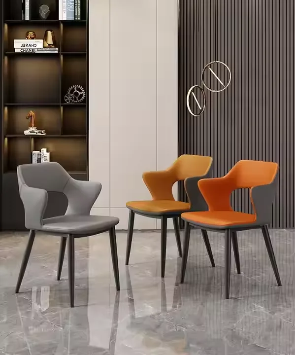 JP High-quality Ergonomic Iron Leather Dining Chairs photo 2