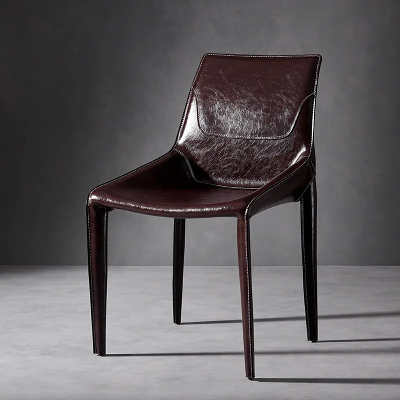 JP Italian Minimalist Saddle Leather Dining Chair, photo 3