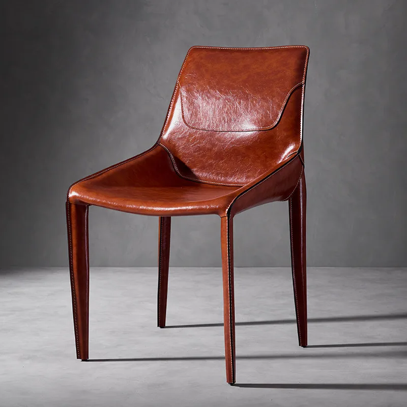 JP Italian Minimalist Saddle Leather Dining Chair,