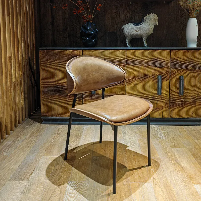 JP Modern Brown Leather Upholstered Coffee Shop