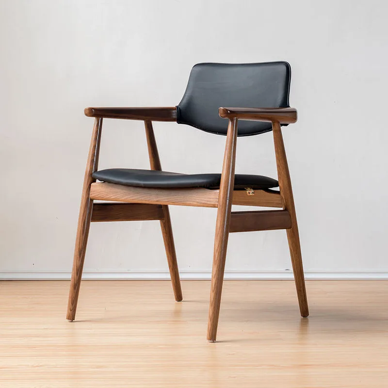 JP Nordic Design Walnut Black Leather Upholstered