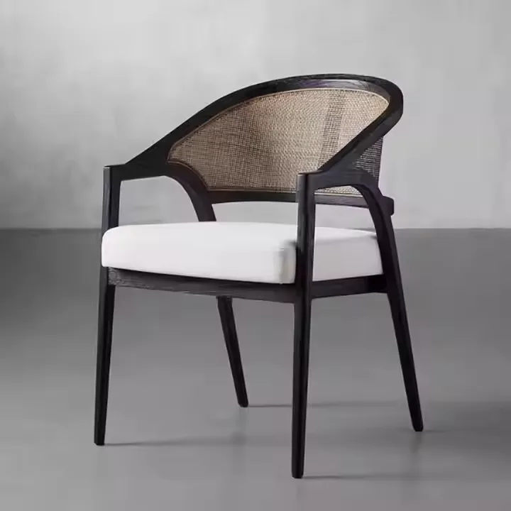 JP Nordic Solid Wood Rattan Dining Chair Home