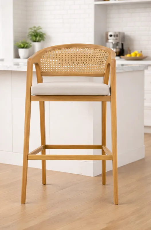 JP Wooden Coffee Cafe Shop White Cushion Armrest High photo 2
