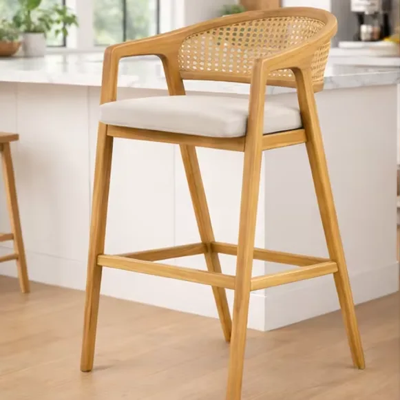 JP Wooden Coffee Cafe Shop White Cushion Armrest High