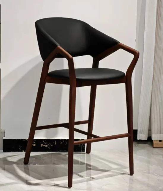 JP Modern Solid Wood Bar Stool with Armrest