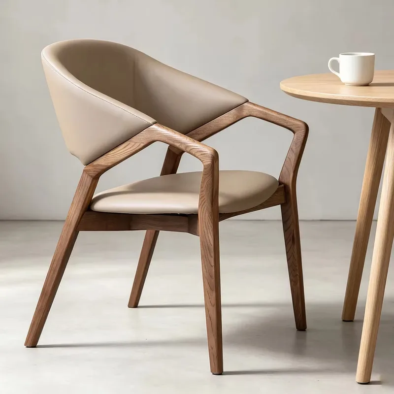 JP Simple Solid Wood Leather Dining Chairs