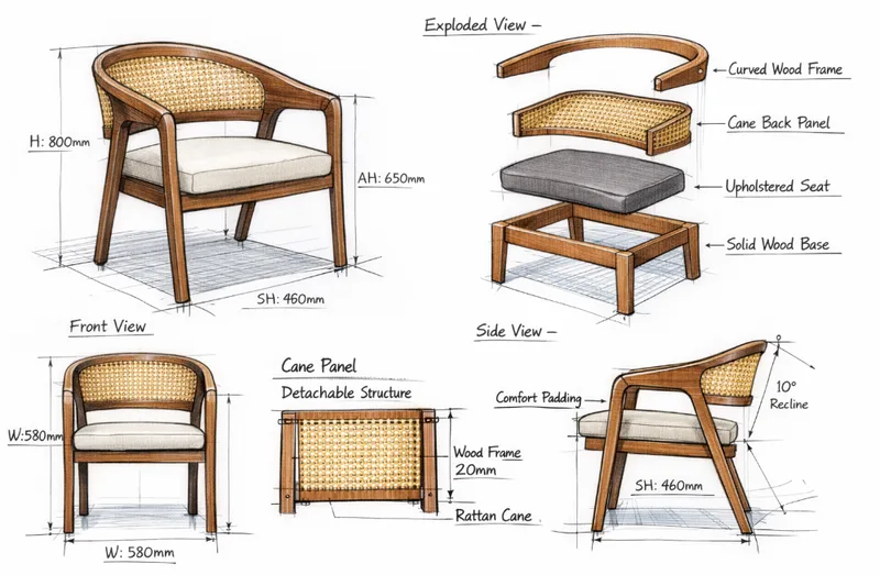 JP French Rattan Solid Wood Arm Chair photo 2