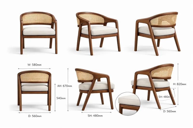 JP French Rattan Solid Wood Arm Chair photo 3