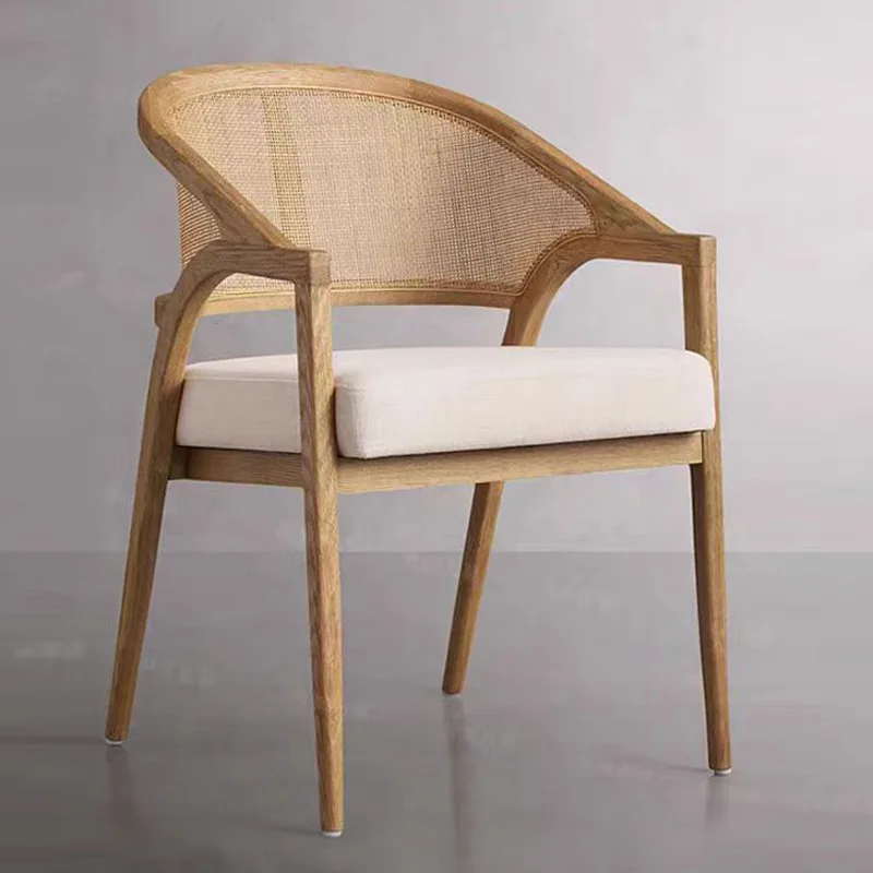 JP Nordic Solid Wood Rattan Dining Chair Home Guest