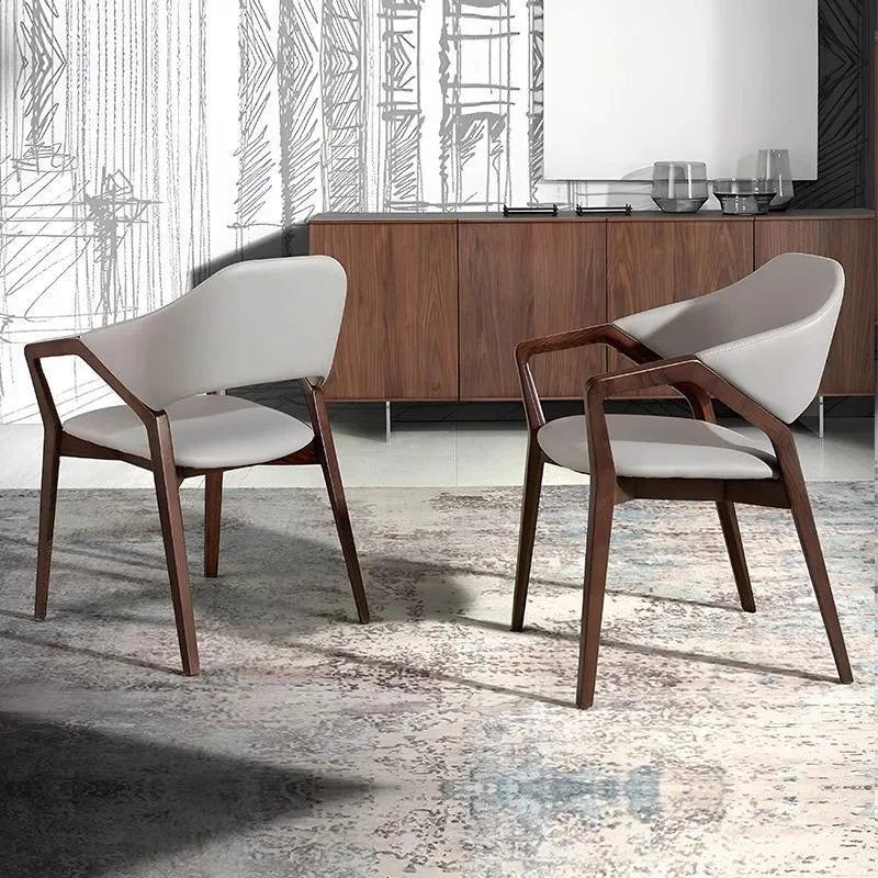 JP Solid Wood Armrest Dining Chairs Leather
