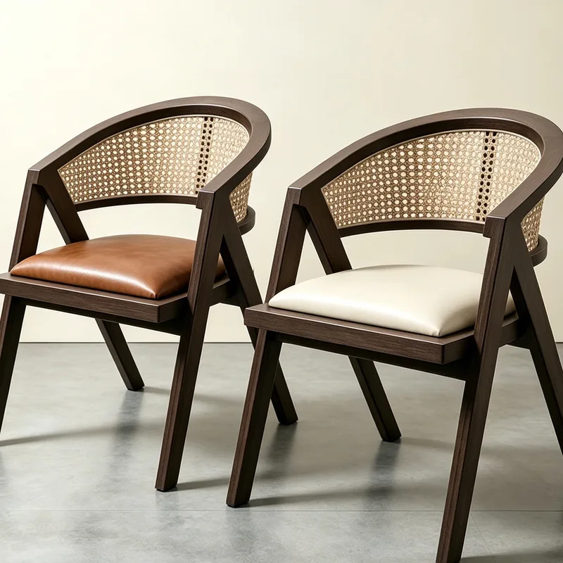 JP Solid Wood Rattan and Fabric Single
