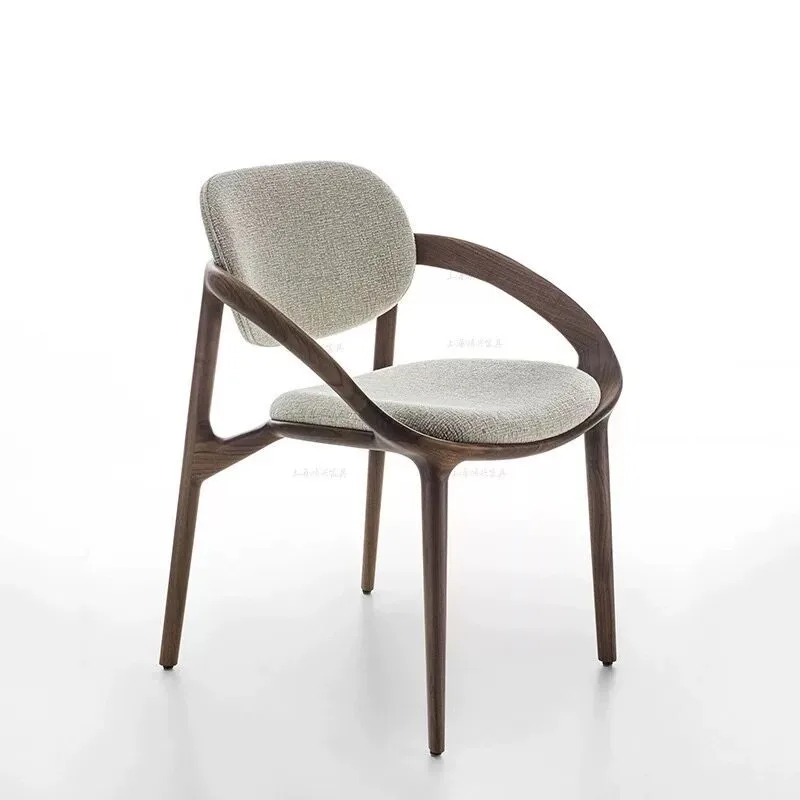 JP Walnut Solid Wood Chair,Linen Fabric Dining Chair,Nordic