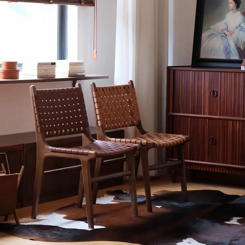 JP Woven Rope Leather Rattan Dining Chair photo 2