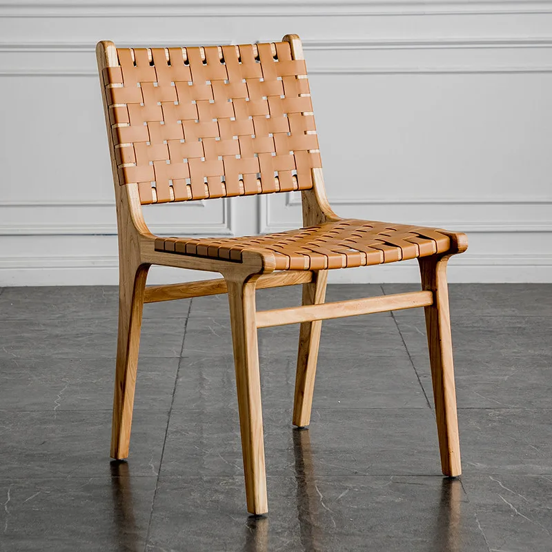 JP Woven Rope Leather Rattan Dining Chair